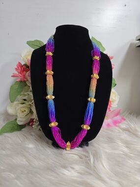 Multicolor Beaded Statement Necklace with Gold Accents